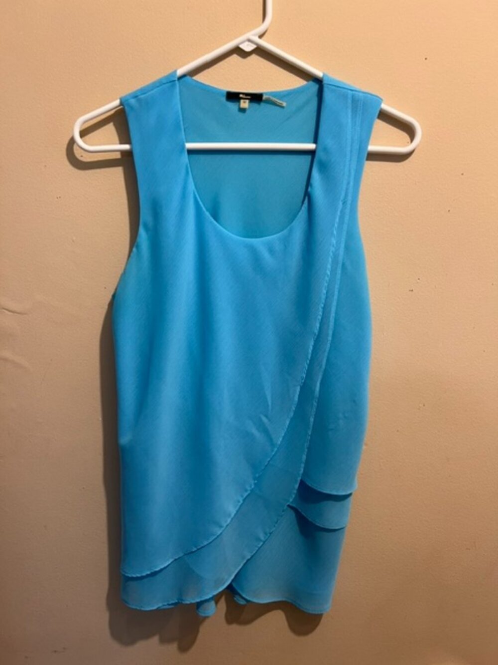 Womens Top, turquoise blue, layered front bodice, sleeveless